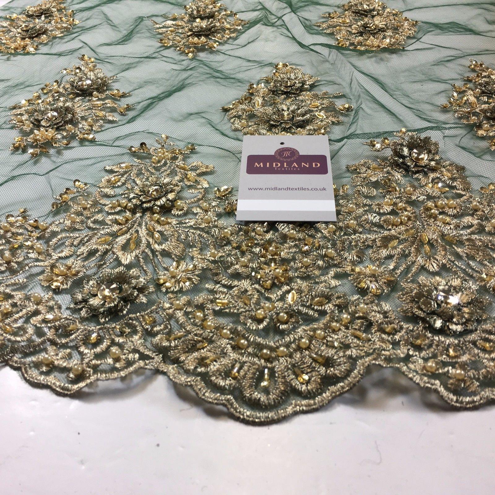 Floral Embellished Scalloped Edged Dress Net with faux pearls Fabric 58' M792 - Midland Textiles & Fabric