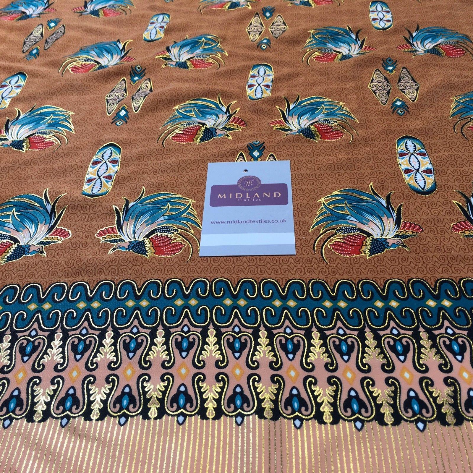 Brown Birds Batik Papua Printed gold foil fabric dress fabric 44" M145-72  Mtex - Midland Textiles & Fabric