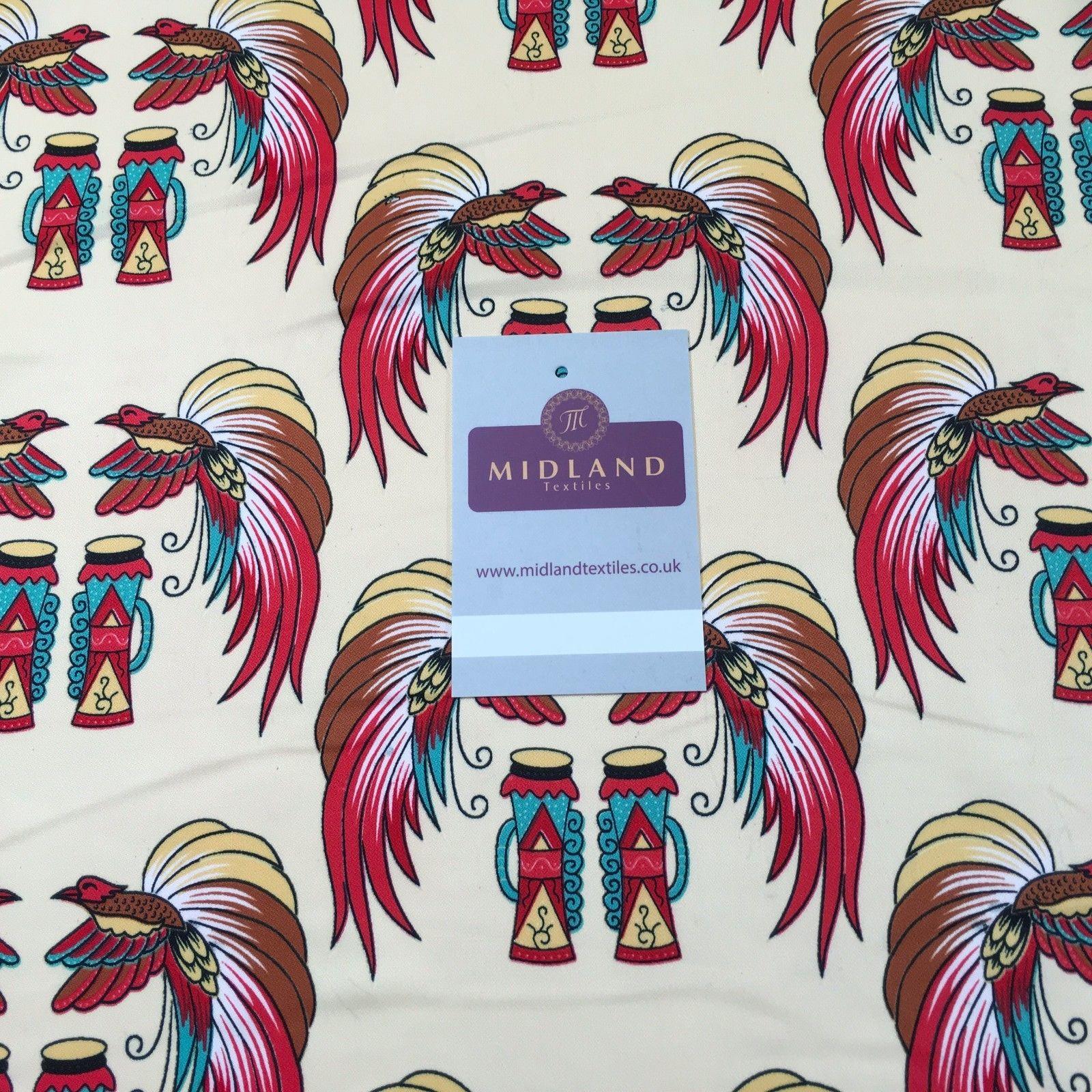Cream Traditional Birds Batik Papua printed dress fabric 44" M145-69 Mtex - Midland Textiles & Fabric