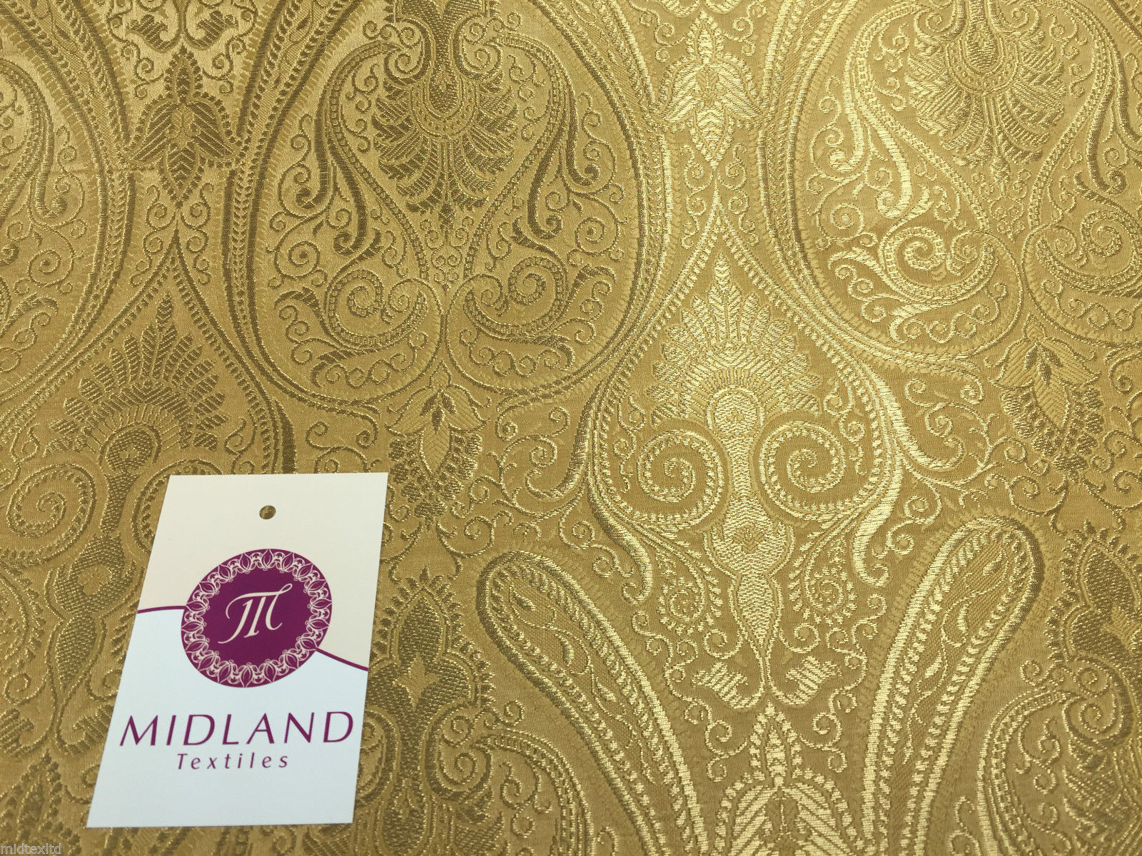 Ornamental paisley gold metallic print Indian banarsi Brocade fabric M246 Mtex