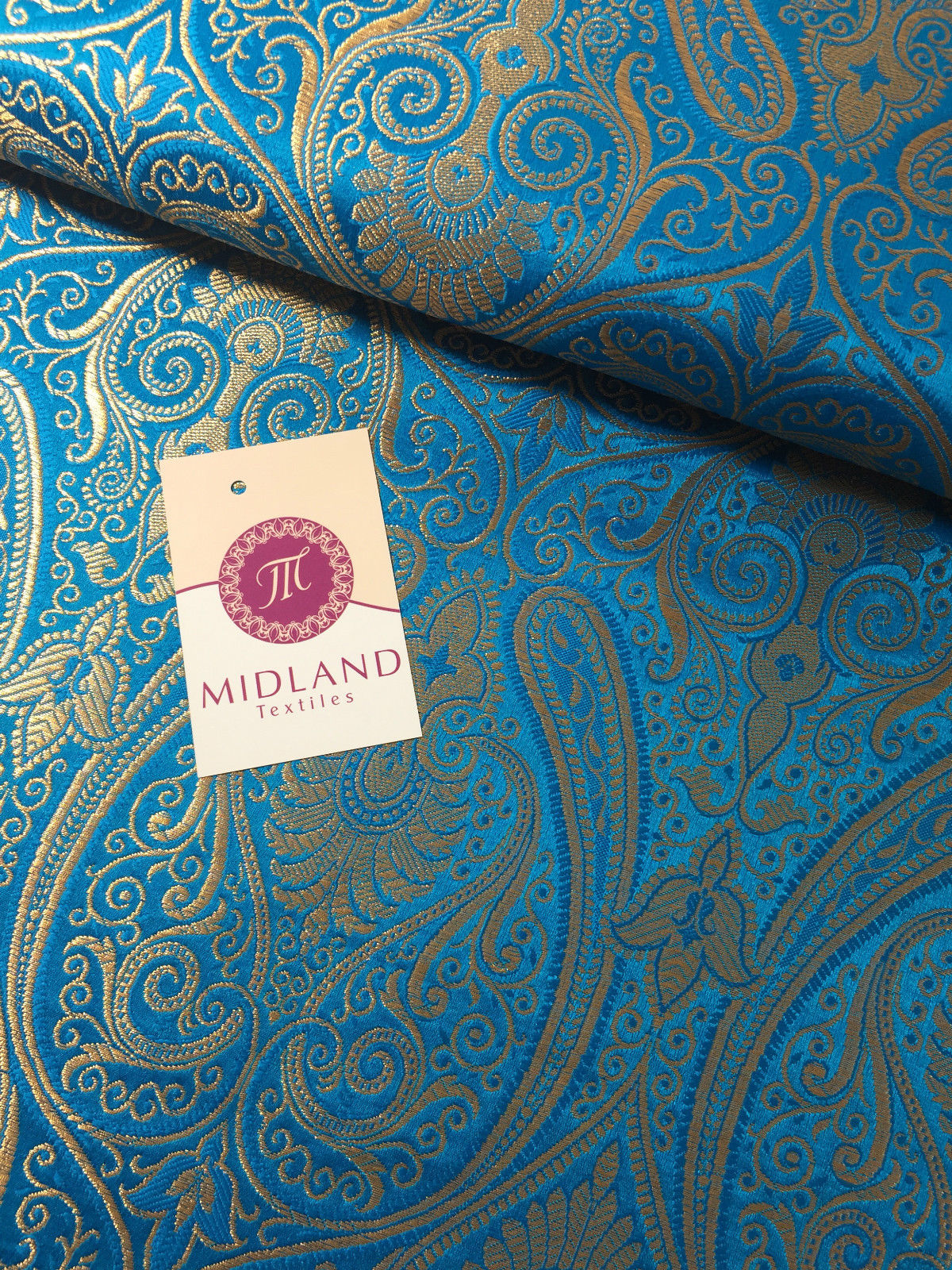 Ornamental paisley gold metallic print Indian banarsi Brocade fabric M246 Mtex