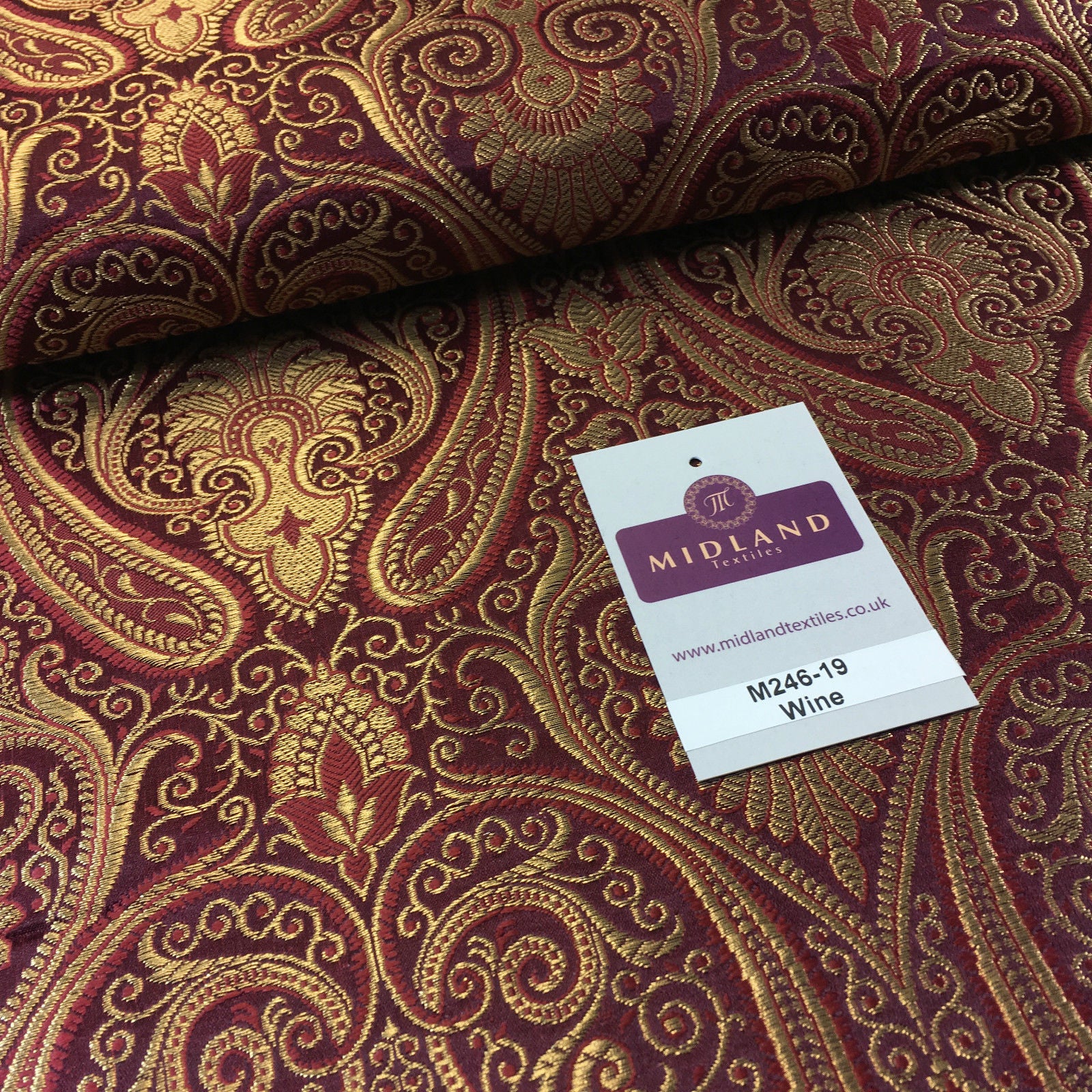 Ornamental paisley gold metallic print Indian banarsi Brocade fabric M246 Mtex