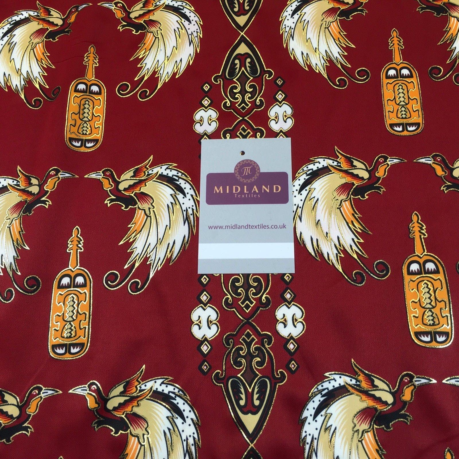 Red Birds Batik Papua printed with gold foil dress fabric 44" M145-70 Mtex