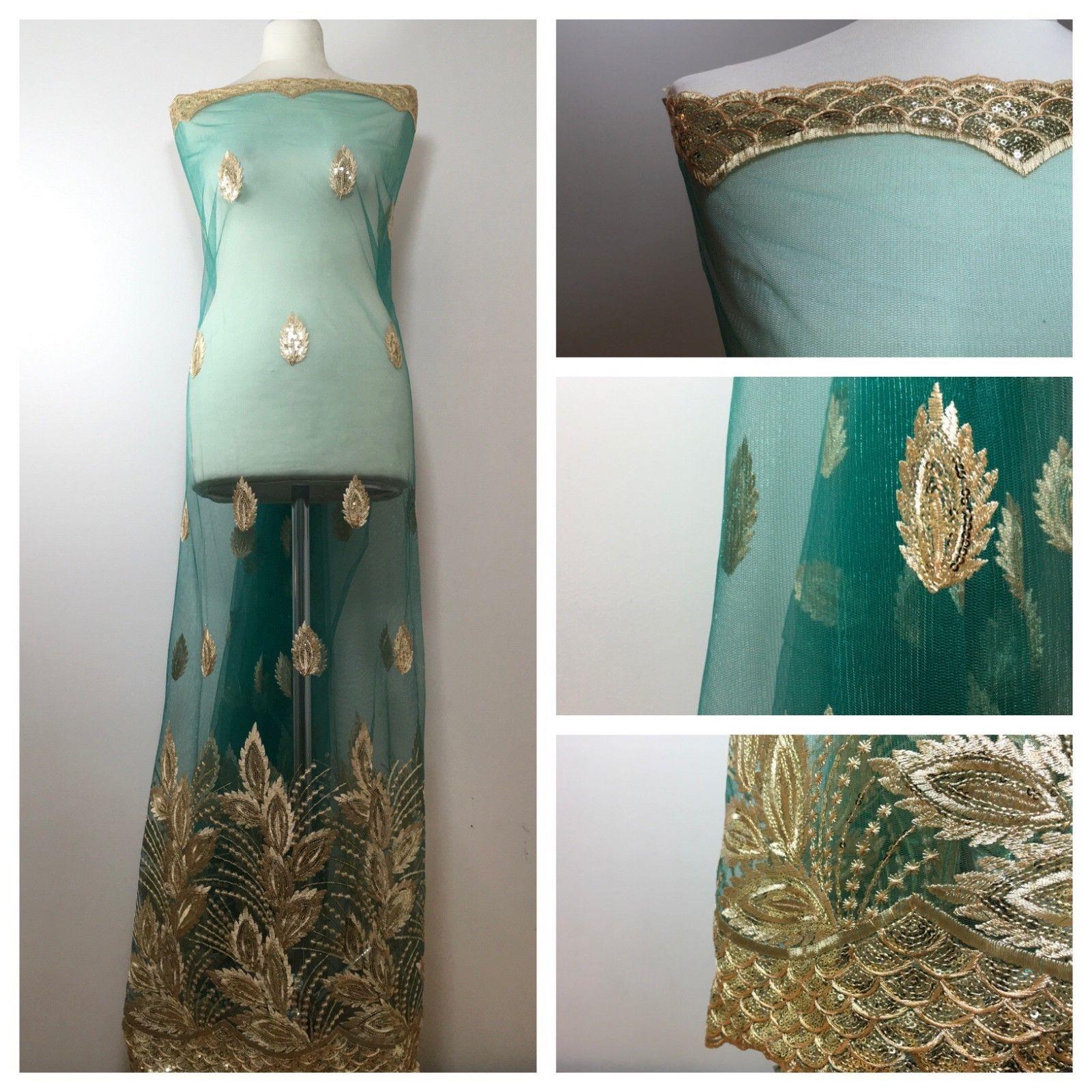 Gold Floral Embroidered Scalloped edge Dress Net Fabric 55' Wide M801 Mtex