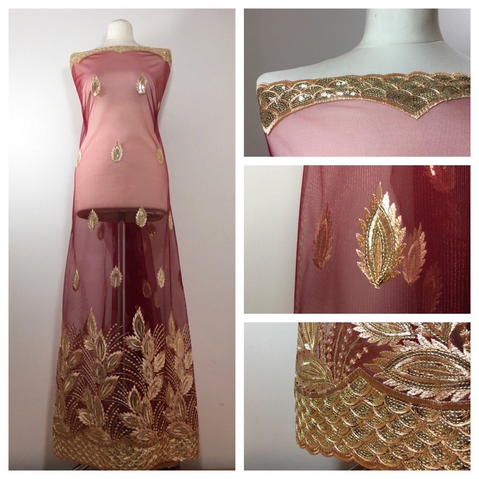 Gold Floral Embroidered Scalloped edge Dress Net Fabric 55' Wide M801 Mtex