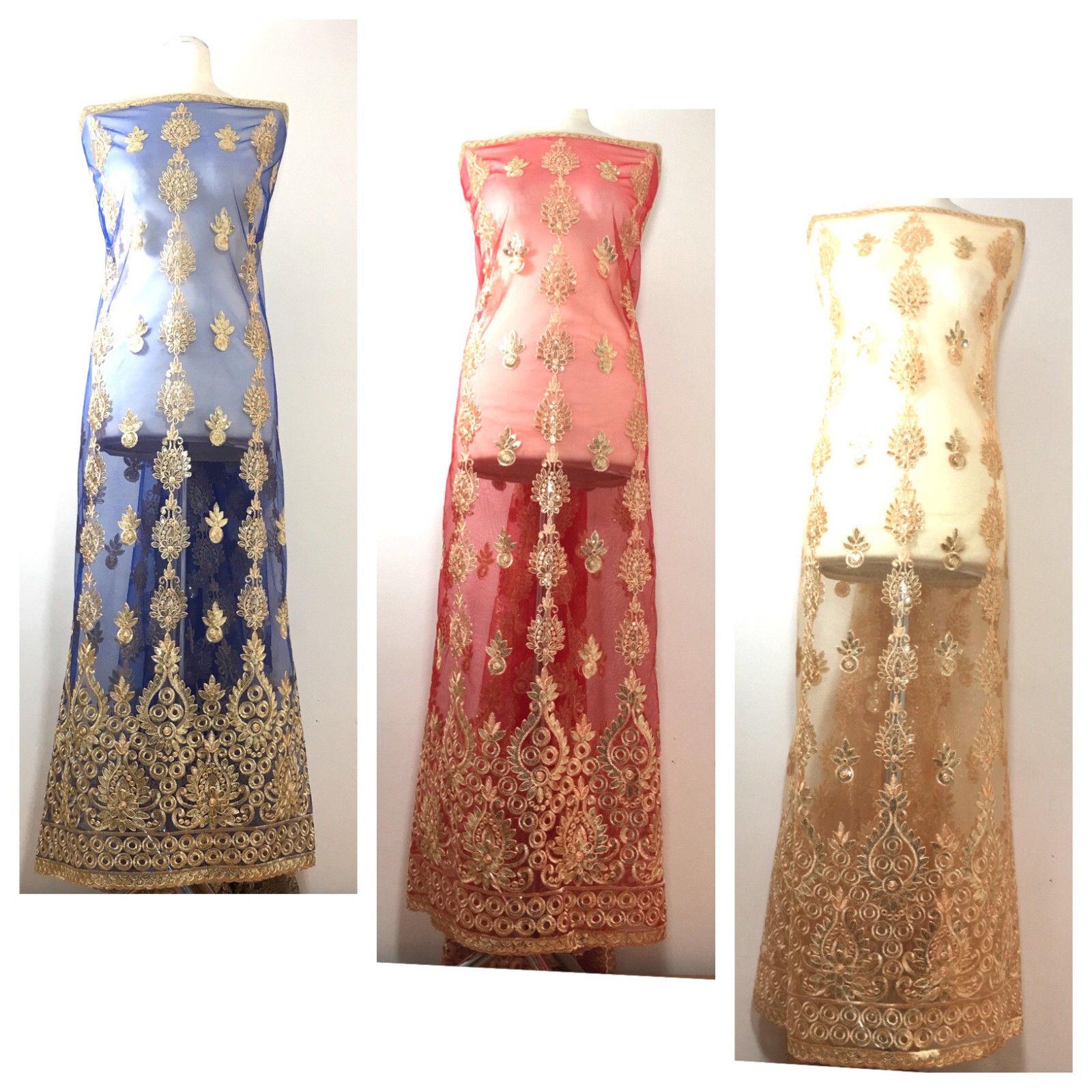 Golden Embroidered Scalloped edge Dress tulle net Fabric 55' Wide M799 Mtex