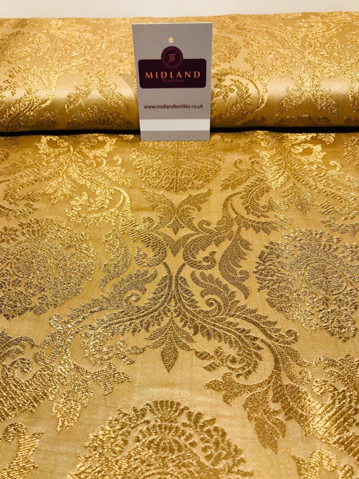 Gold Metallic Ornamental Indian Faux Silk Banarsi brocade Fabric 44" Wide M807
