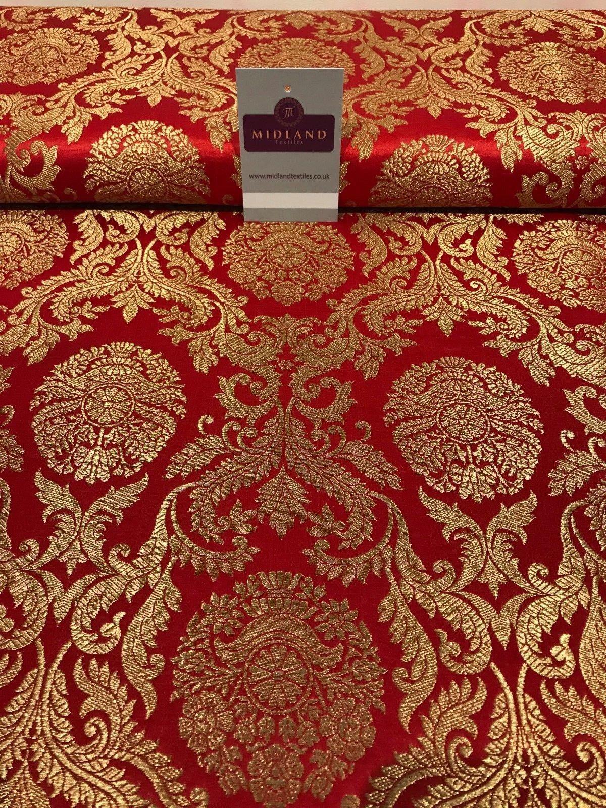 Gold Metallic Ornamental Indian Faux Silk Banarsi brocade Fabric 44' Wide M807