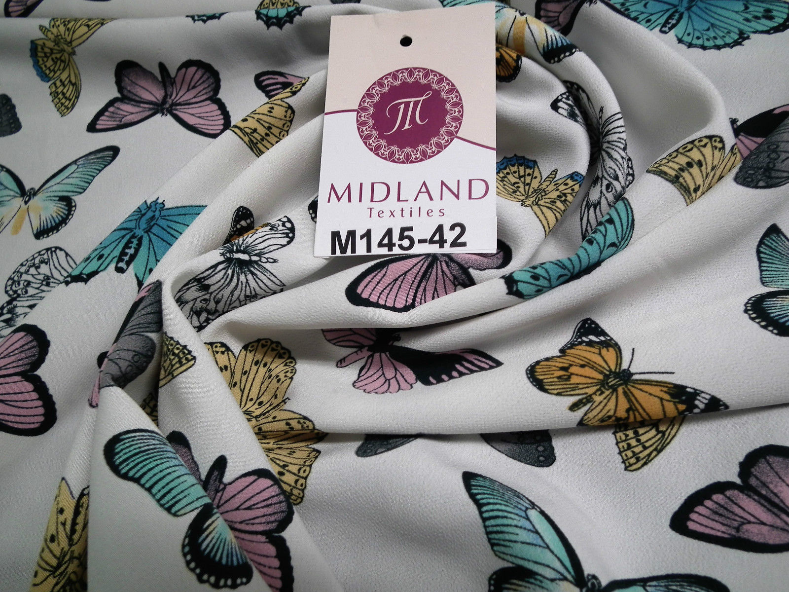 Pearl White Butterfly Printed peach koshibo dress fabric 58" wide M145-42 Mtex