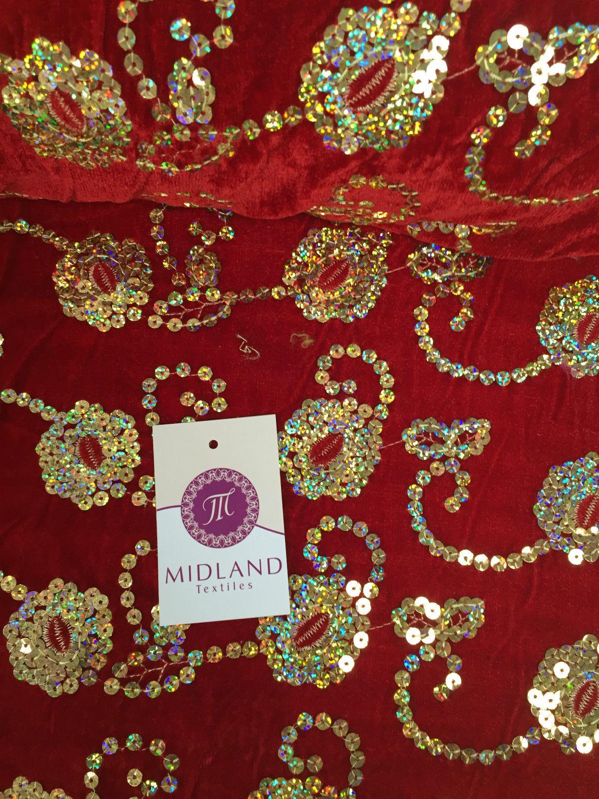 Gold Sequin Embellished Scalloped edge Micro Velvet 40' Wide  M47 Mtex