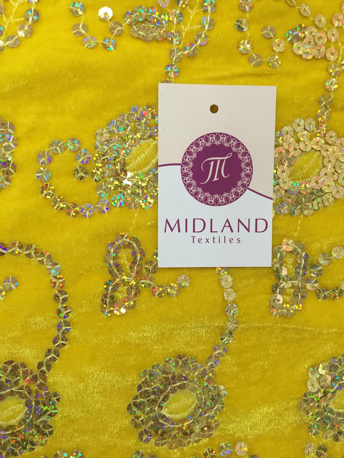 Gold Sequin Embellished Scalloped edge Micro Velvet 40' Wide  M47 Mtex