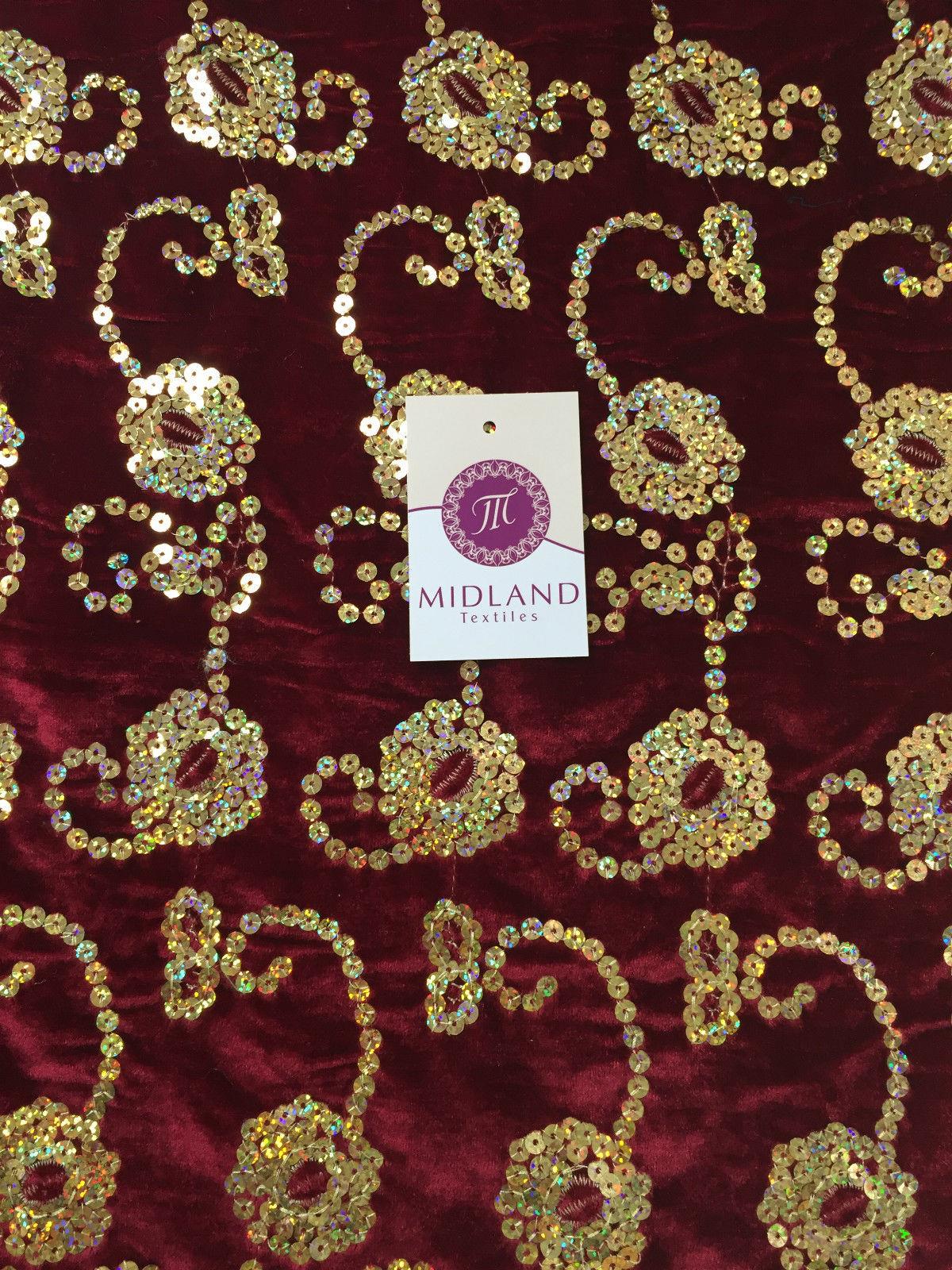 Gold Sequin Embellished Scalloped edge Micro Velvet 40" Wide  M47 Mtex