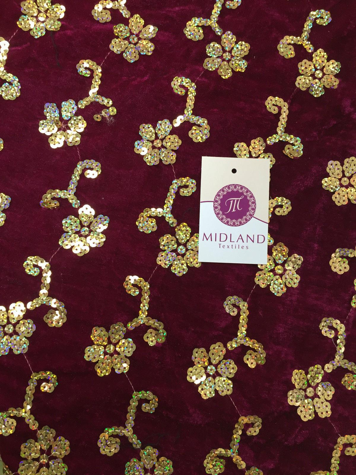 Gold Sequin Embellished Scalloped edge Micro Velvet 40" Wide  M47 Mtex