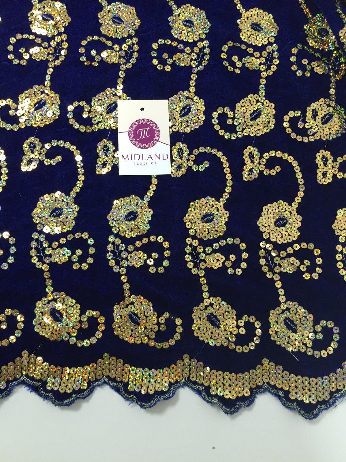 Gold Sequin Embellished Scalloped edge Micro Velvet 40' Wide  M47 Mtex