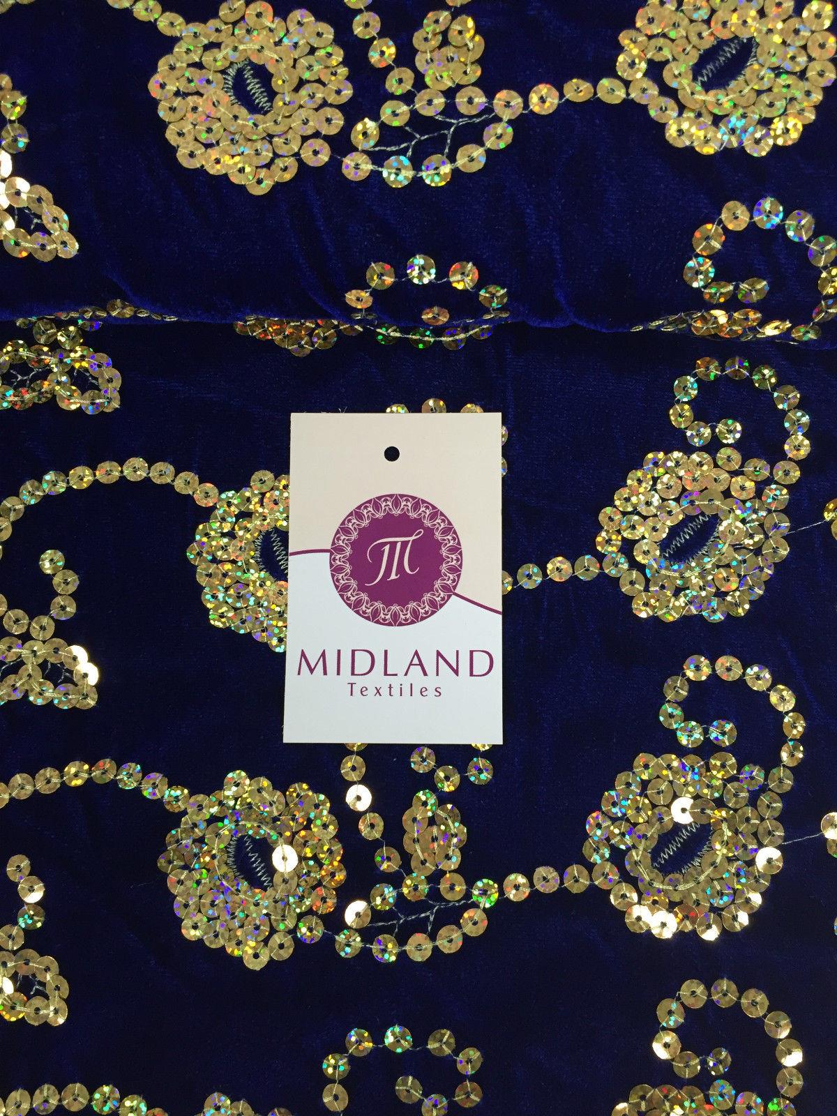 Gold Sequin Embellished Scalloped edge Micro Velvet 40' Wide  M47 Mtex