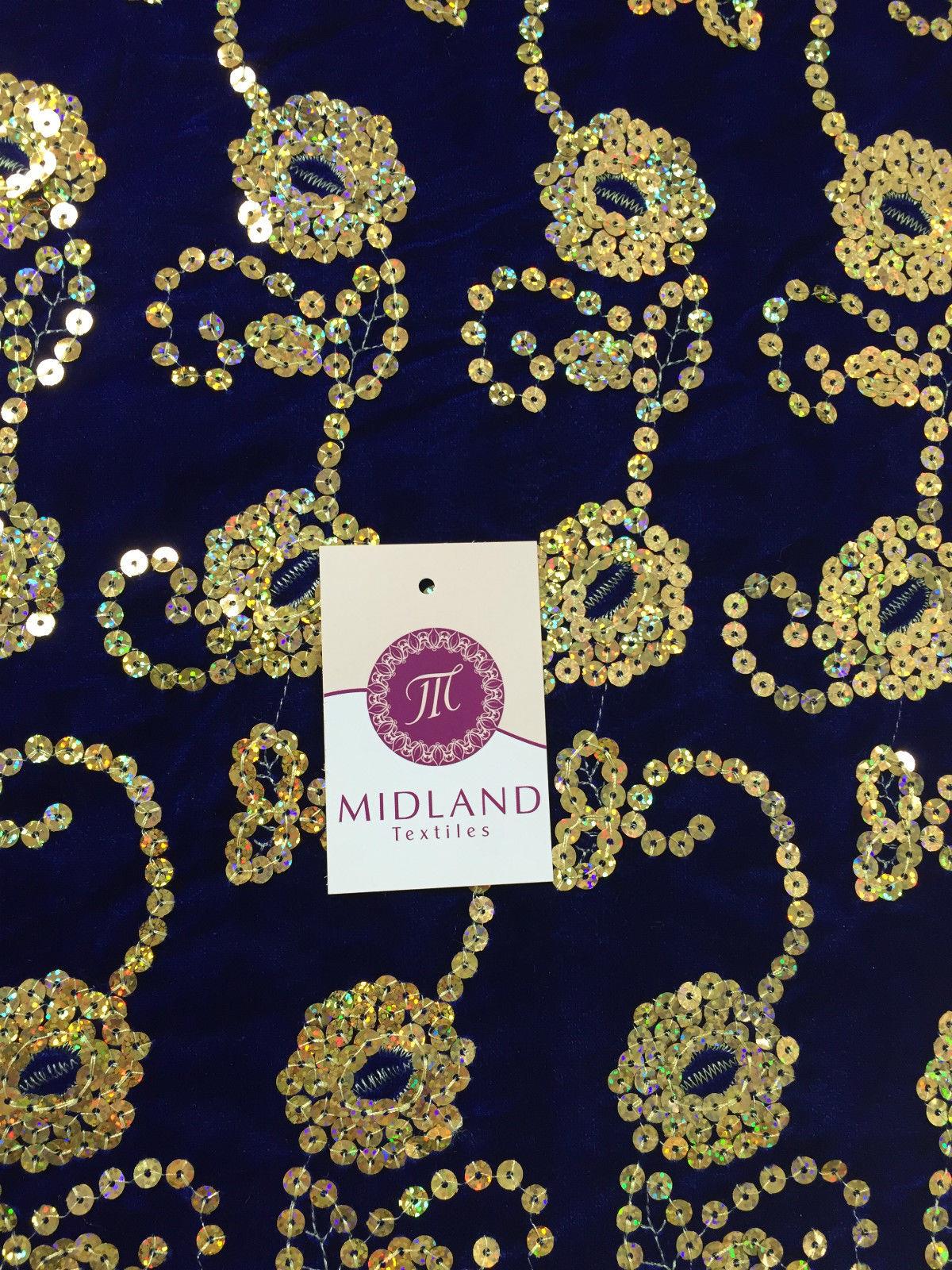 Gold Sequin Embellished Scalloped edge Micro Velvet 40' Wide  M47 Mtex