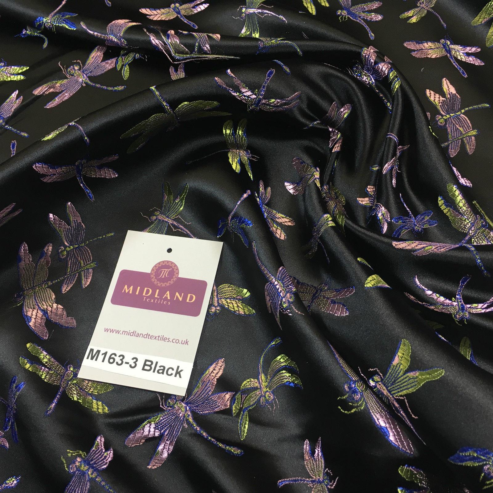 CHINESE ORIENTAL GOLD DRAGONFLY BROCADE SILKY SATIN DRESS FABRIC 44' M163