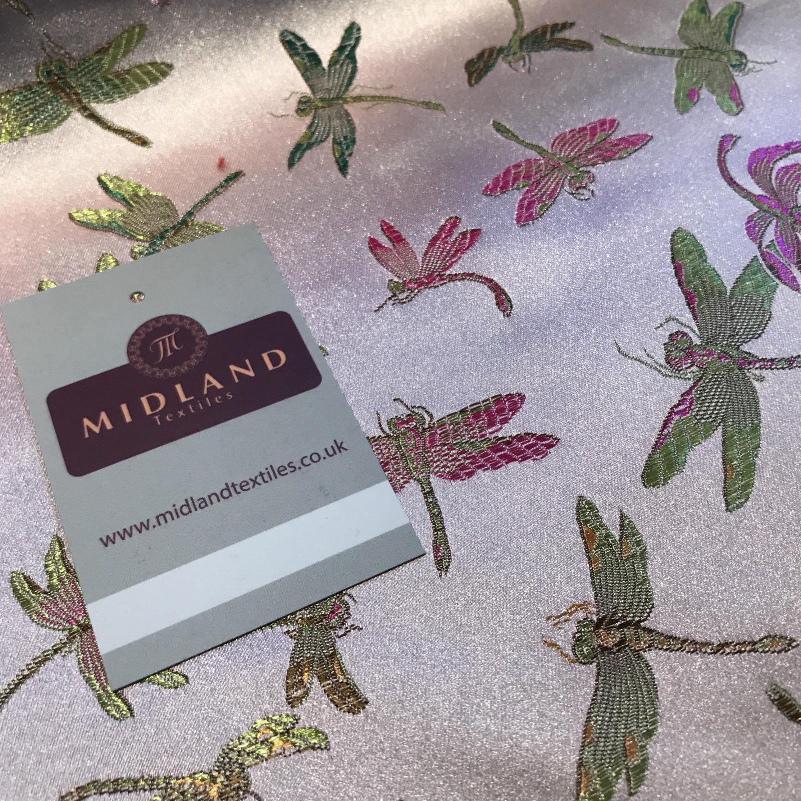 CHINESE ORIENTAL GOLD DRAGONFLY BROCADE SILKY SATIN DRESS FABRIC 44' M163