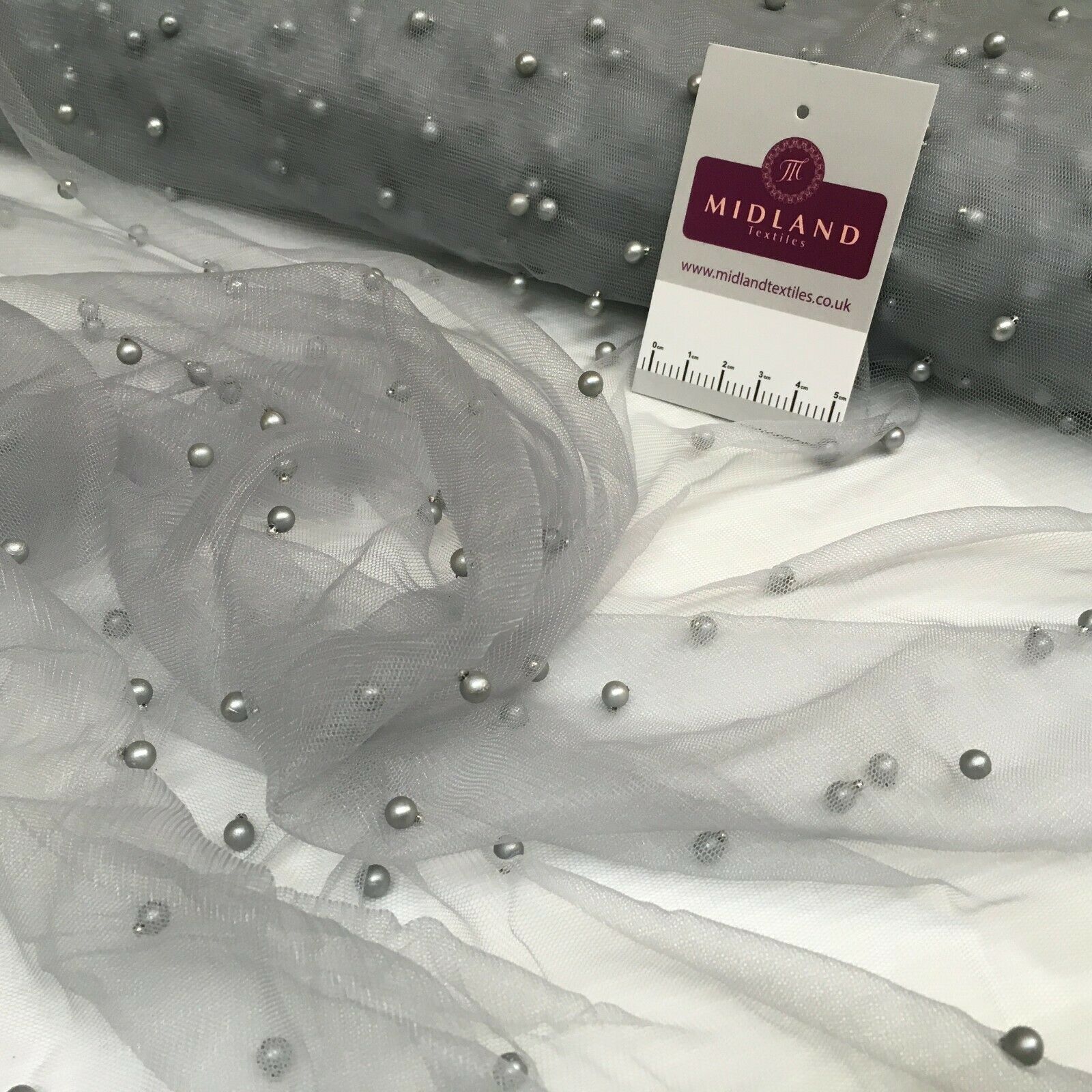 Beaded Pearl Tulle Net Dress Wedding bridal Décor Fabric M1534 Mtex