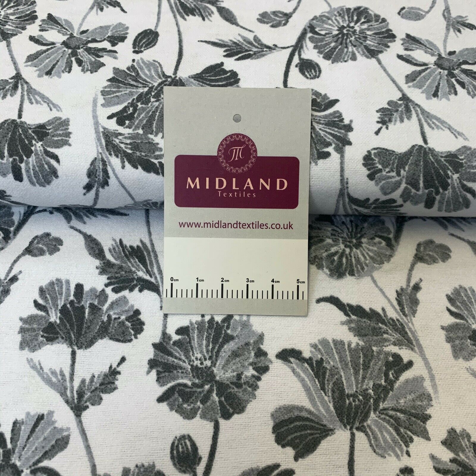 Grey Floral Cotton Wynciette Soft Brushed Fabric 110 cm Wide MK1227-6