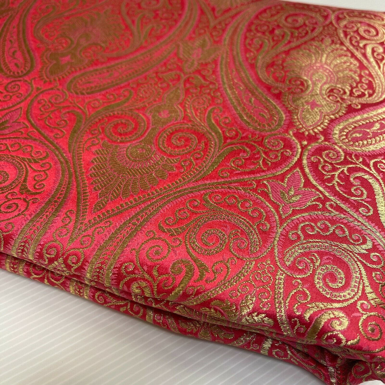 Ornamental paisley gold metallic print Indian banarsi Brocade fabric M1537 Mtex