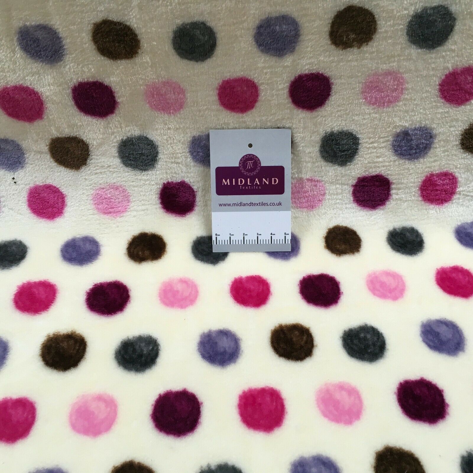Multi Coloured Cream 30mm spot Cuddle Fleece ideal for blankets, throws MR1431