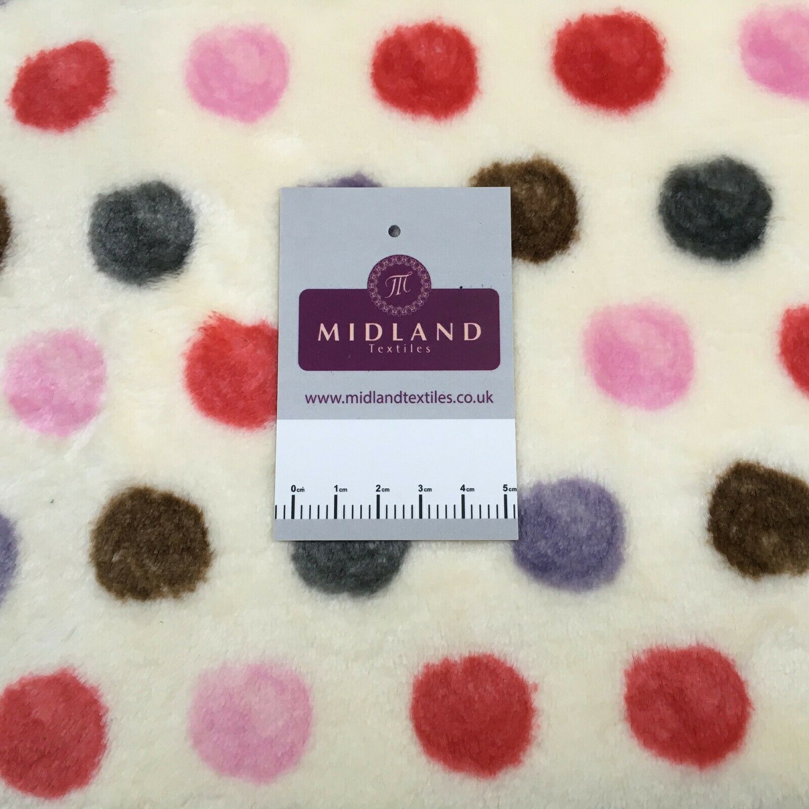 Multi Coloured Cream 30mm spot Cuddle Fleece ideal for blankets, throws MR1431