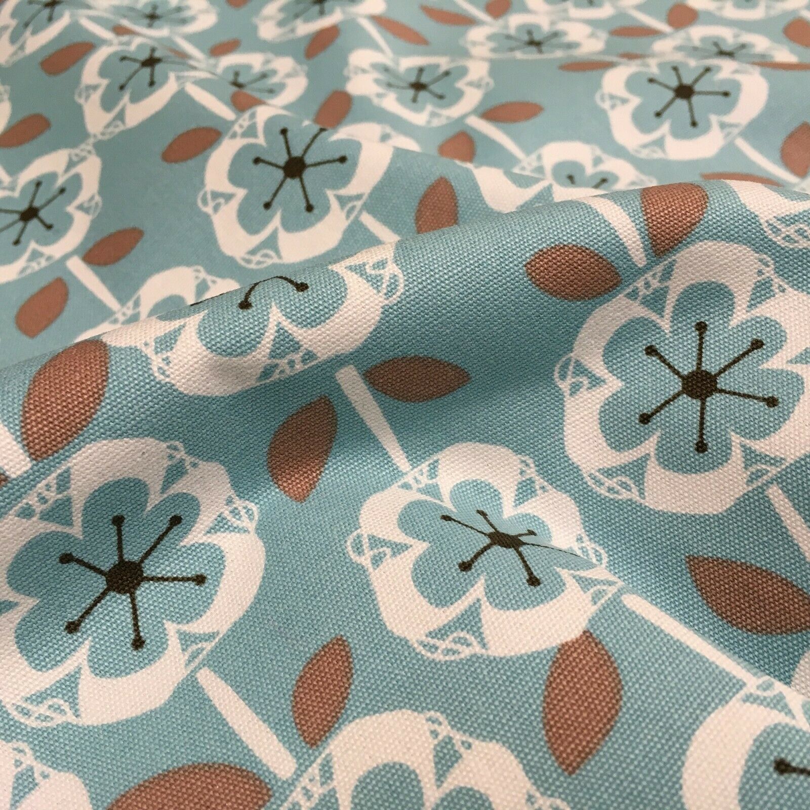 Duck egg Floral 100% Cotton Canvas Craft Fabric  MK856-27