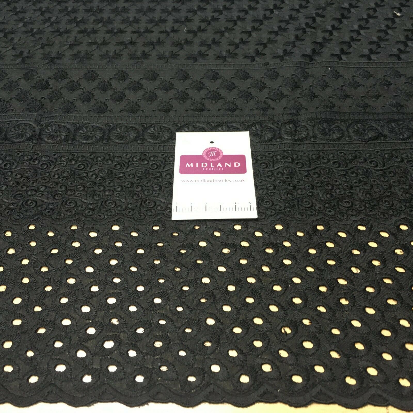 Black broderie anglais with boring fabric cotton border dress fabric M1474 Mtex