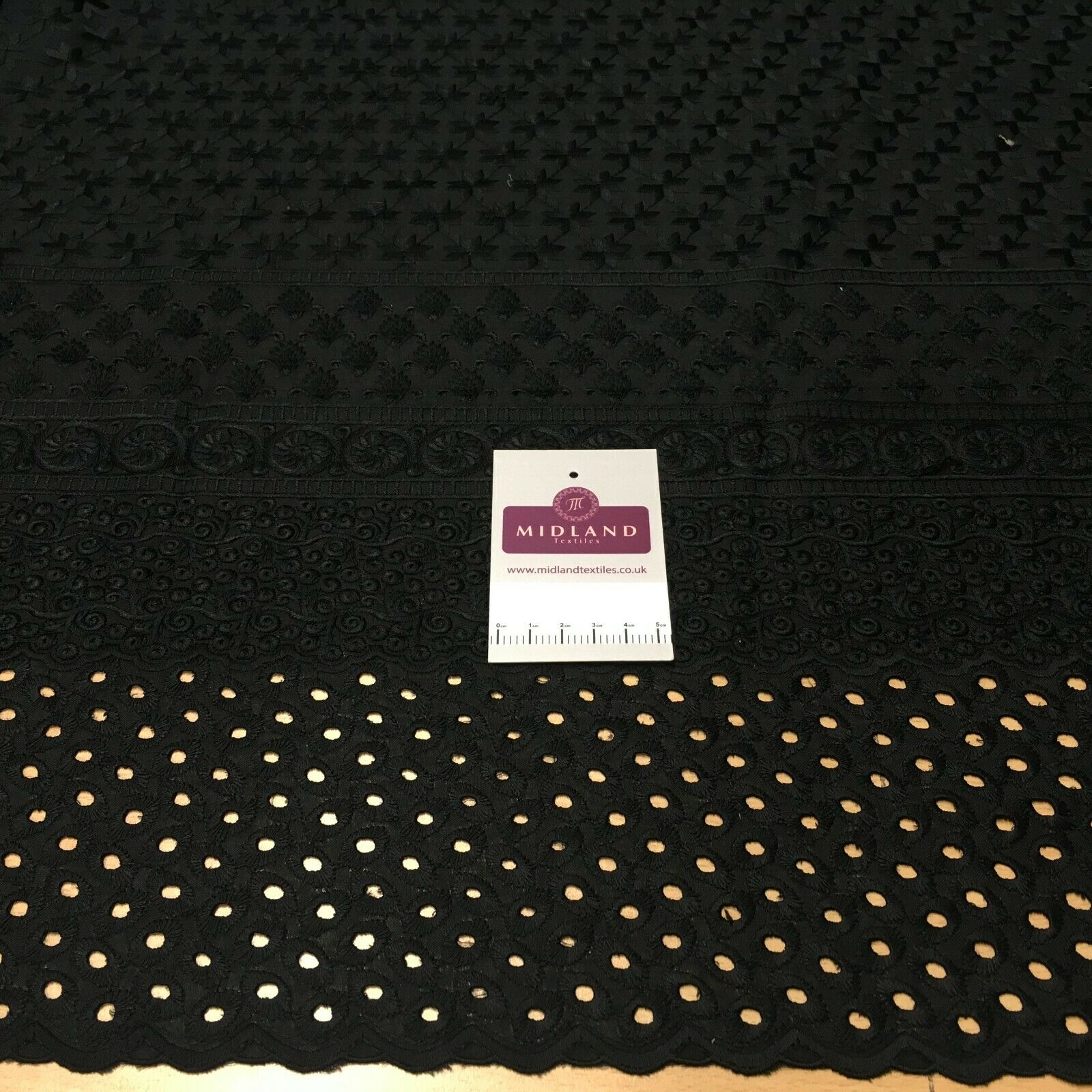 Black broderie anglais with boring fabric cotton border dress fabric M1474 Mtex