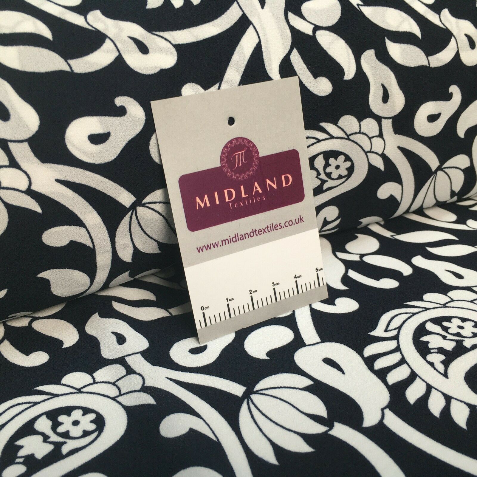 Navy Ornamental Paisley Navy Print &Plain Georgette Dress Fabric M1549 Mtex