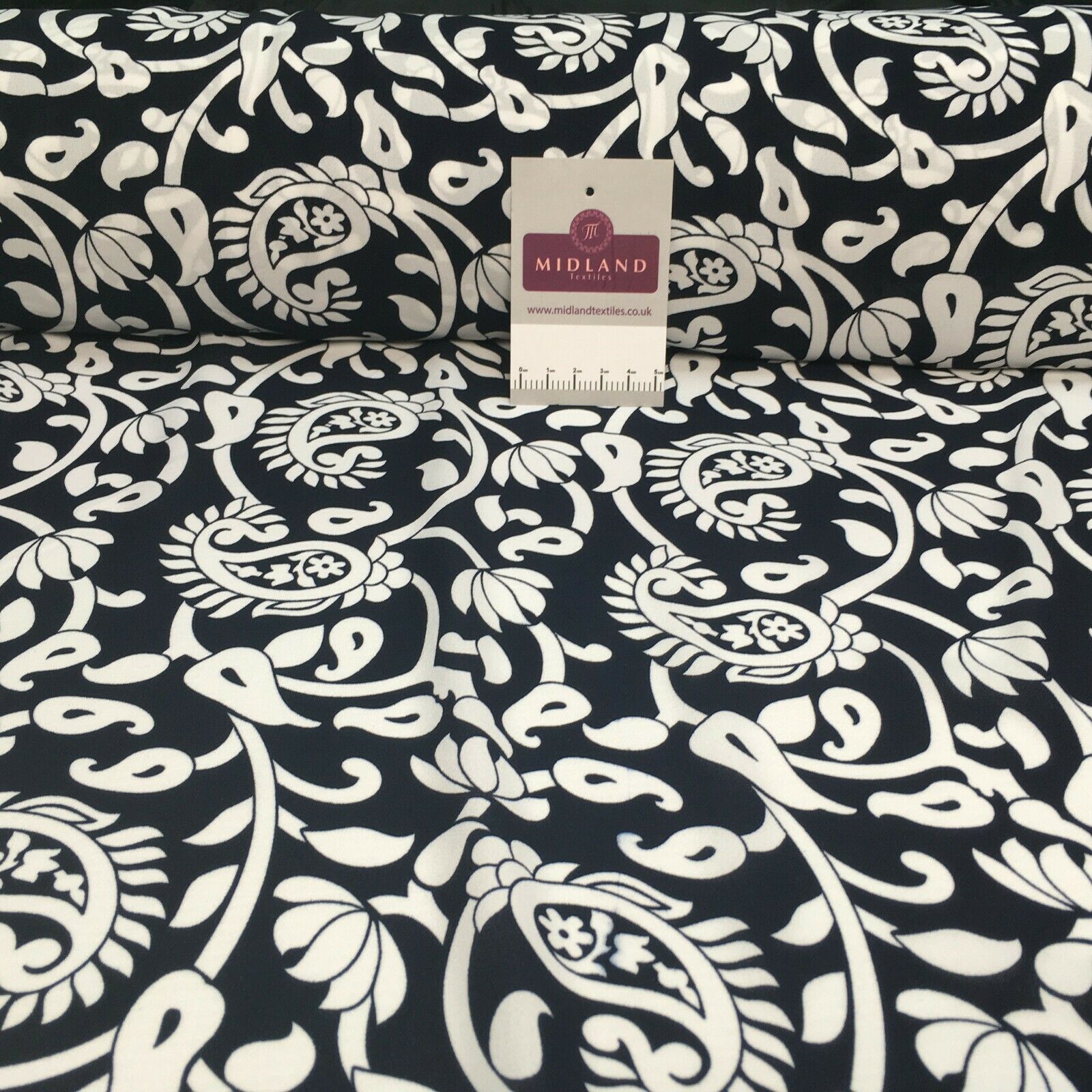 Navy Ornamental Paisley Navy Print &Plain Georgette Dress Fabric M1549 Mtex