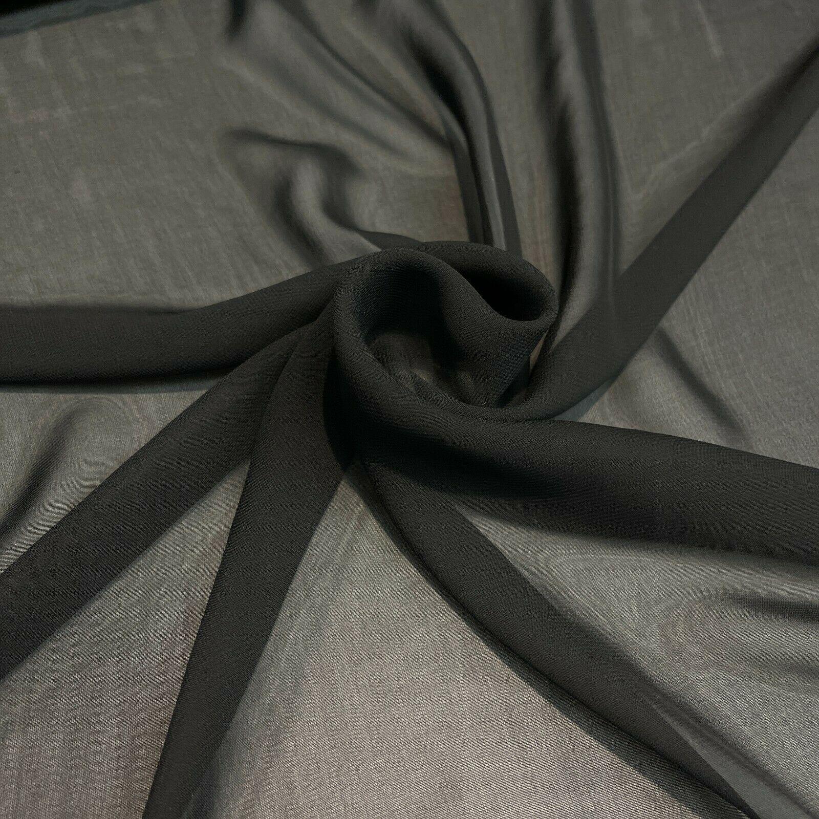 Plain Black lightweight chiffon scarf Fabric 148cm wide M1563