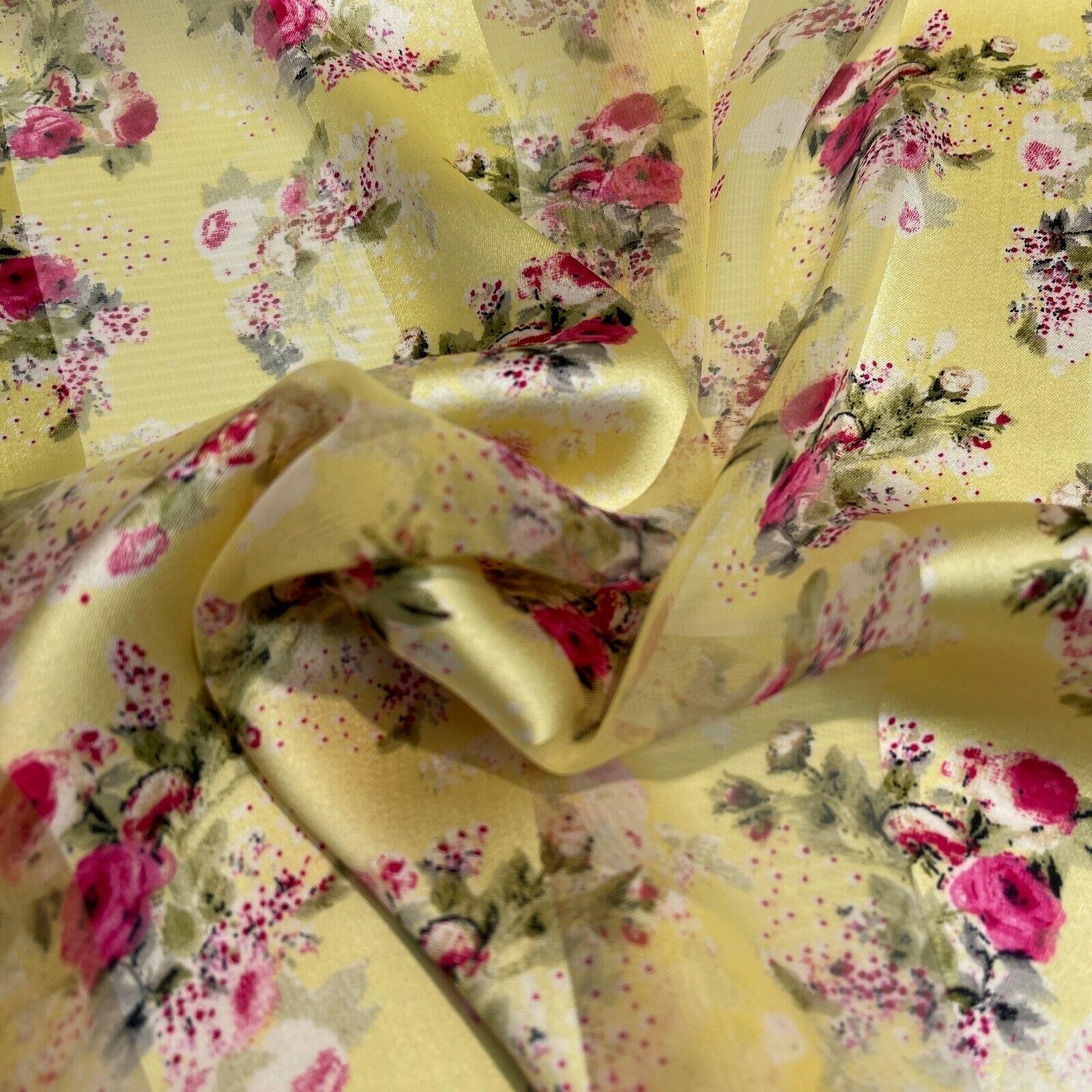 Satin Floral Stripe Chiffon Lightweight dress scarf Fabric M1579