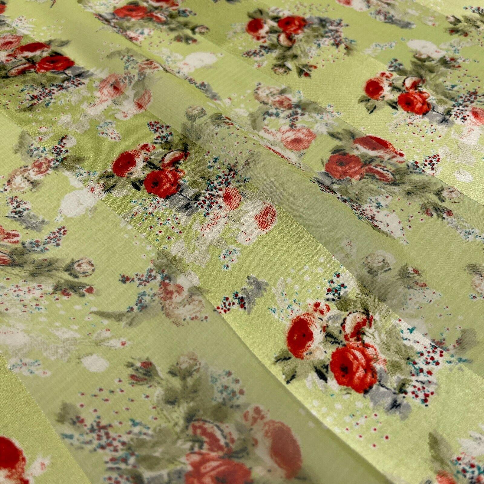 Satin Floral Stripe Chiffon Lightweight dress scarf Fabric M1579