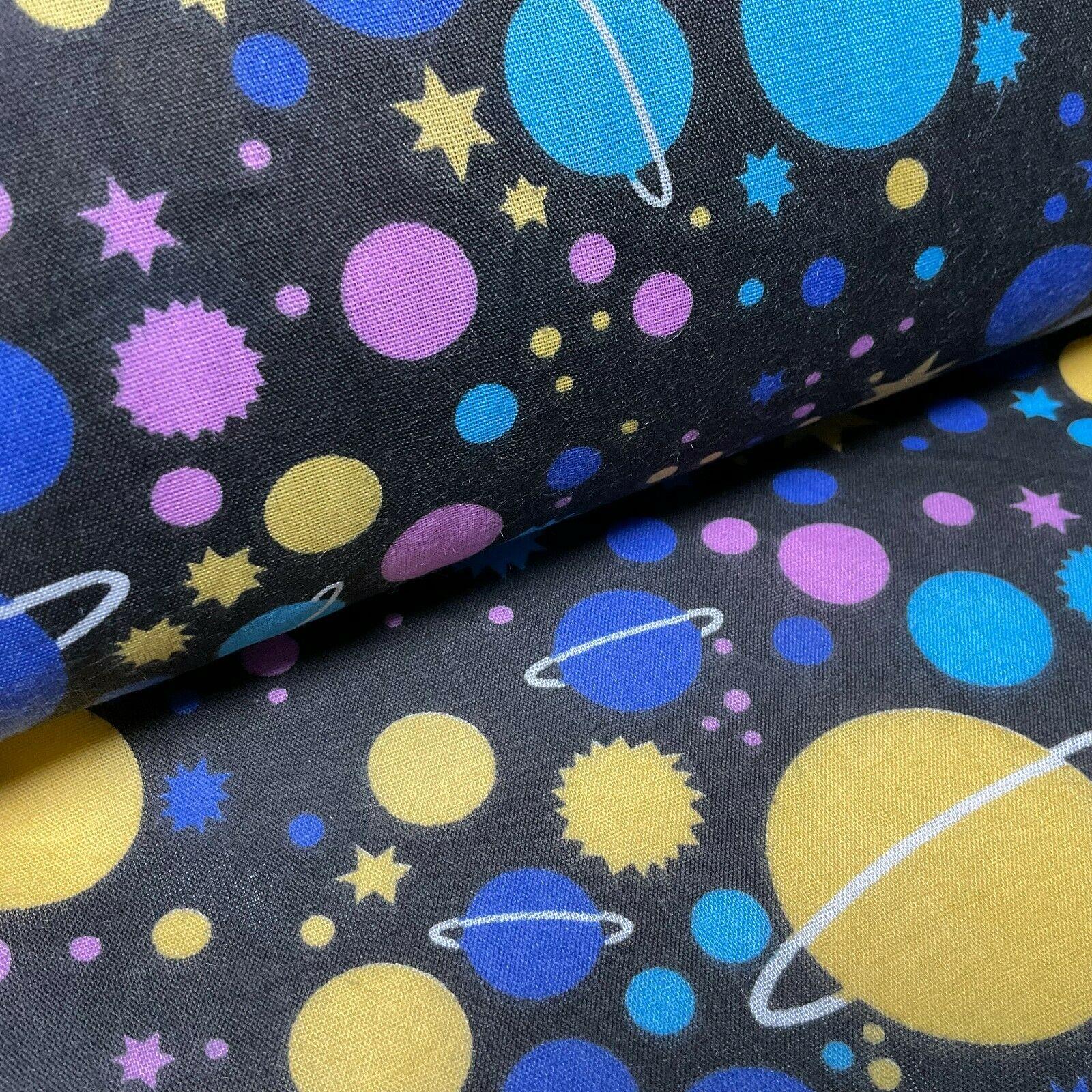 Universe Space Saturn Solar Star Planets Printed Polycotton fabric 114cm M1555