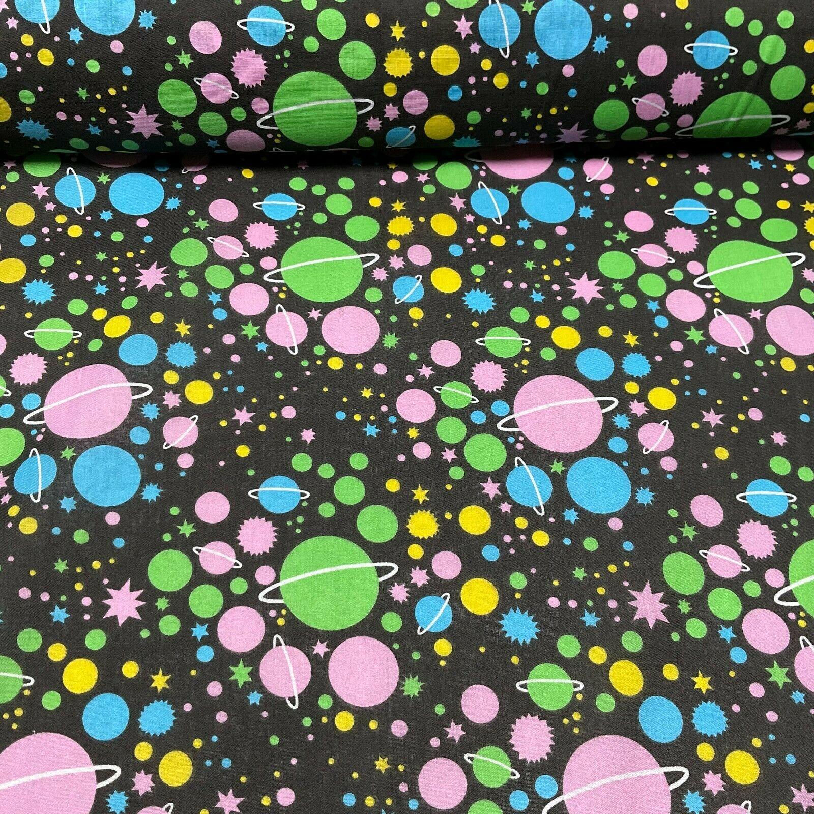 Universe Space Saturn Solar Star Planets Printed Polycotton fabric 114cm M1555