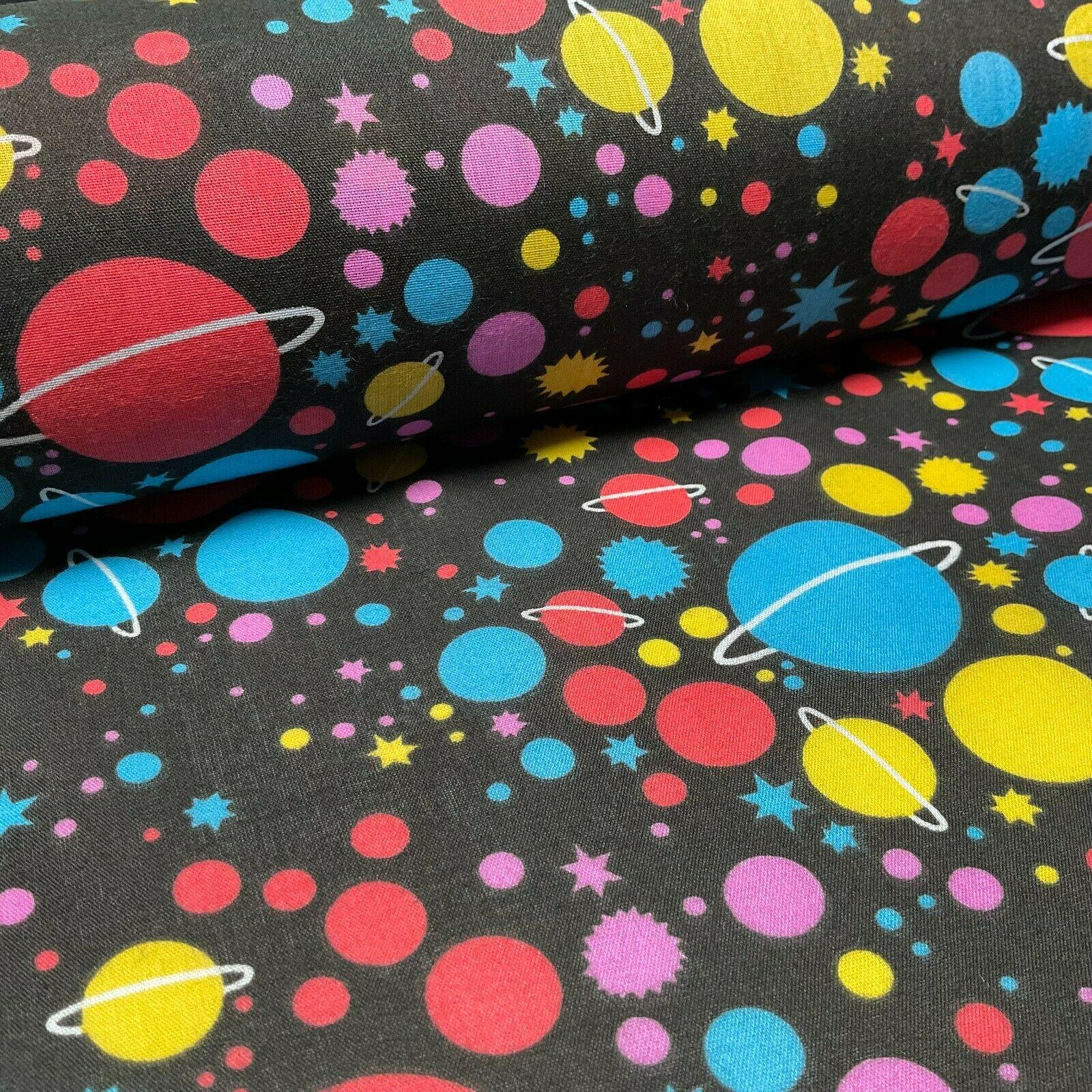 Universe Space Saturn Solar Star Planets Printed Polycotton fabric 114cm M1555