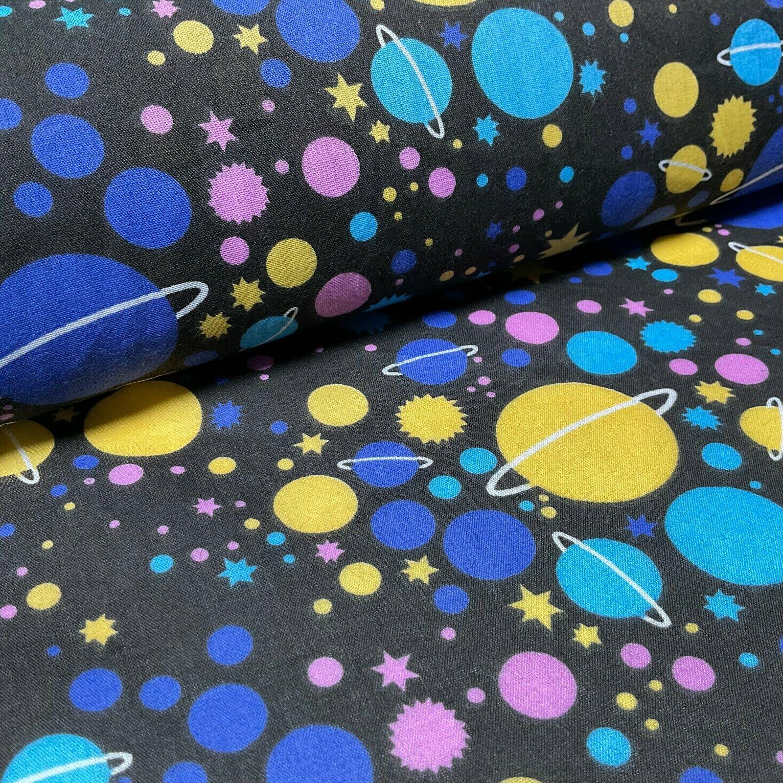 Universe Space Saturn Solar Star Planets Printed Polycotton fabric 114cm M1555