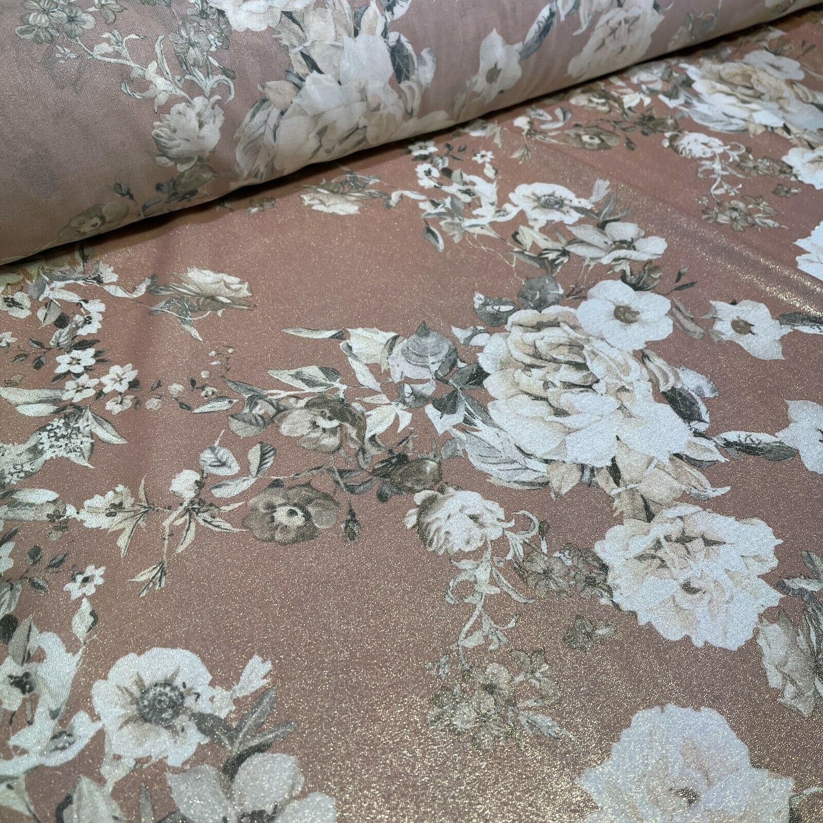 Shimmer Foil Chiffon Floral Designs fabric 147cm wide sold mer metre  M1603