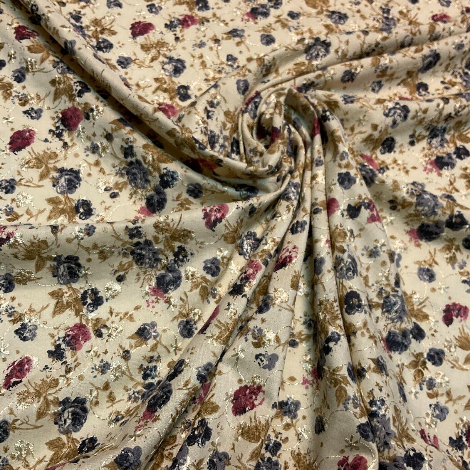 Beige Floral Broderie Anglaise Polycotton dress fabric 100cm M1568
