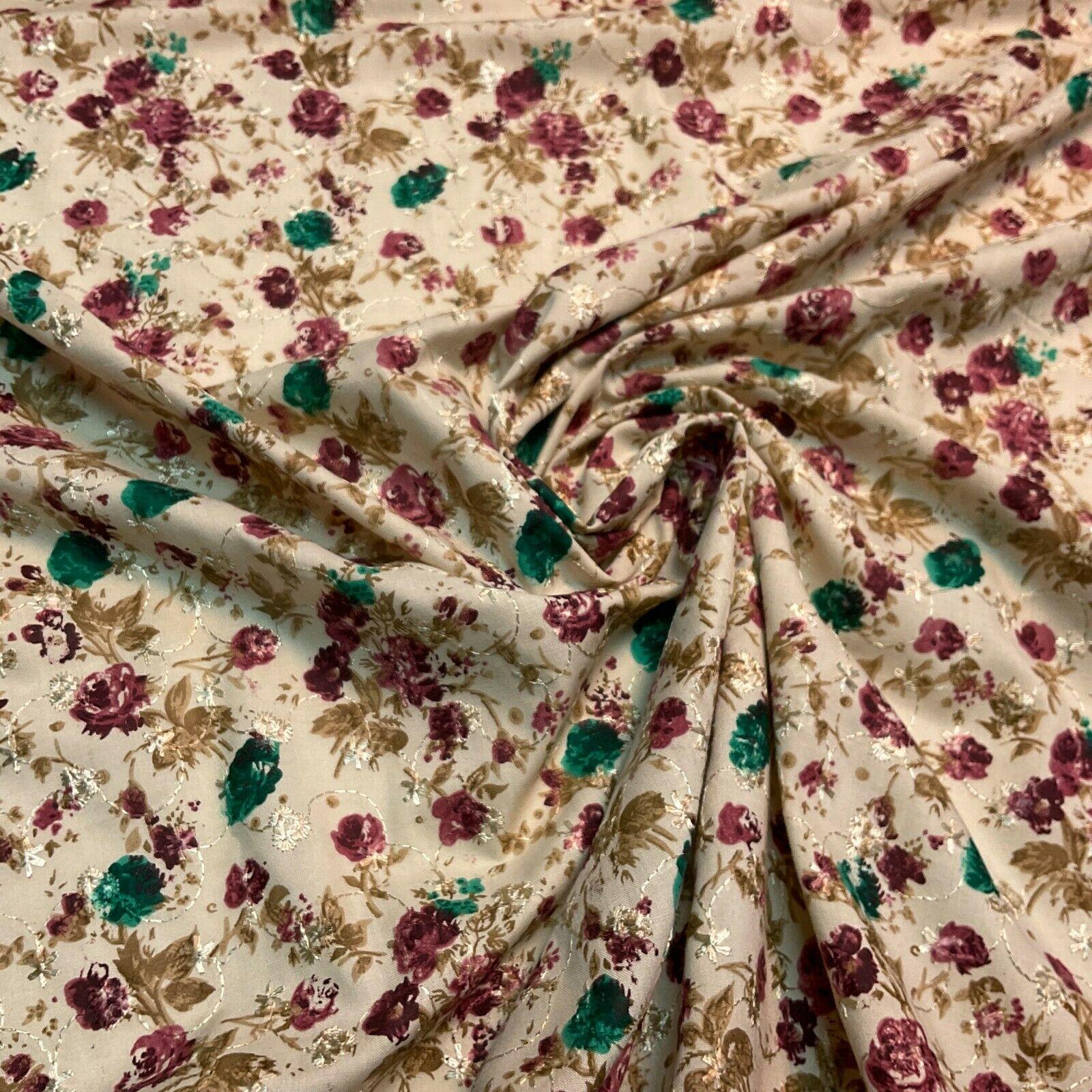 Beige Floral Broderie Anglaise Polycotton dress fabric 100cm M1568