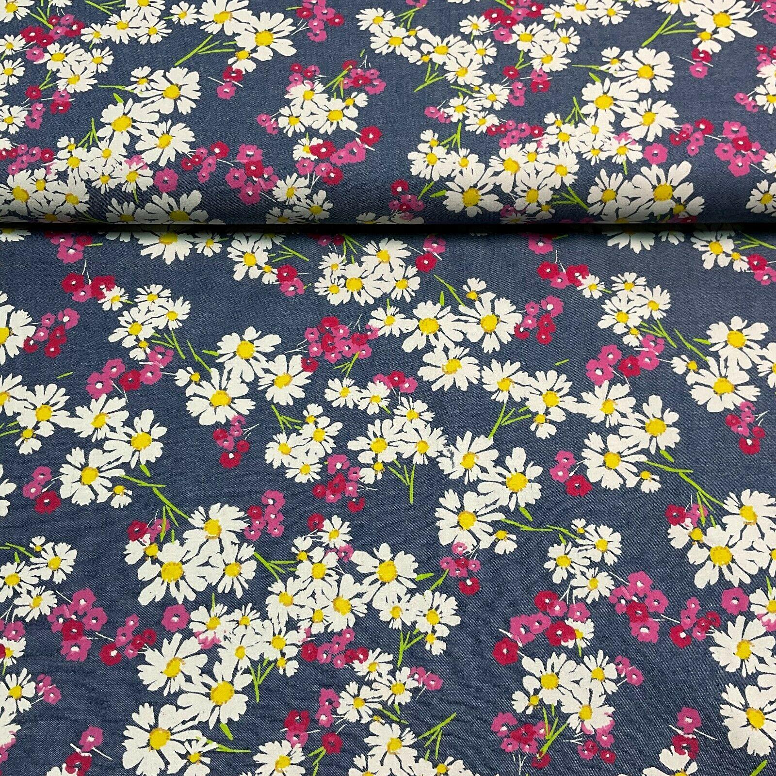 Floral Printed 100% Cotton Chambray Denim Mixed Designs Dress Fabric 147cm M1604