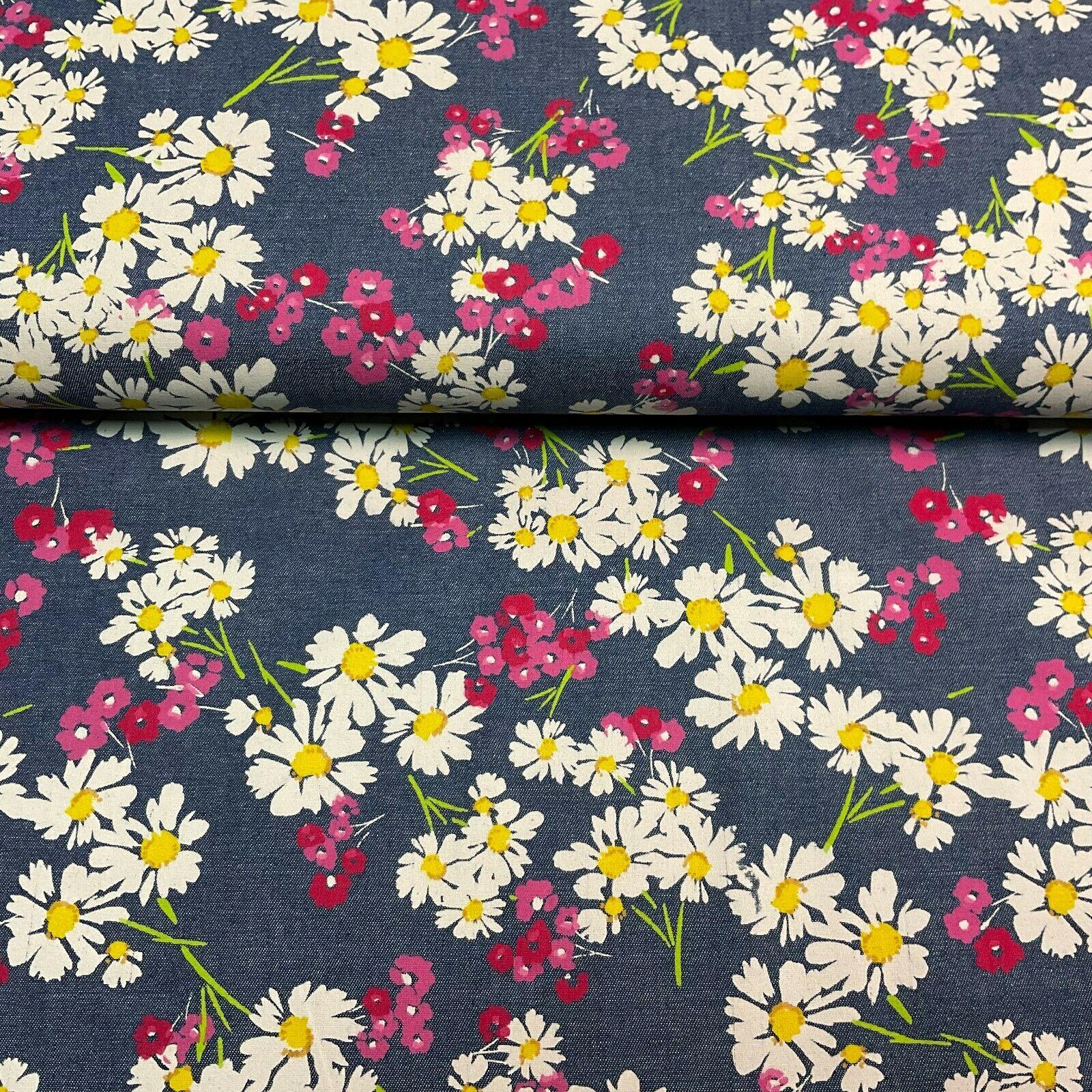 Floral Printed 100% Cotton Chambray Denim Mixed Designs Dress Fabric 147cm M1604