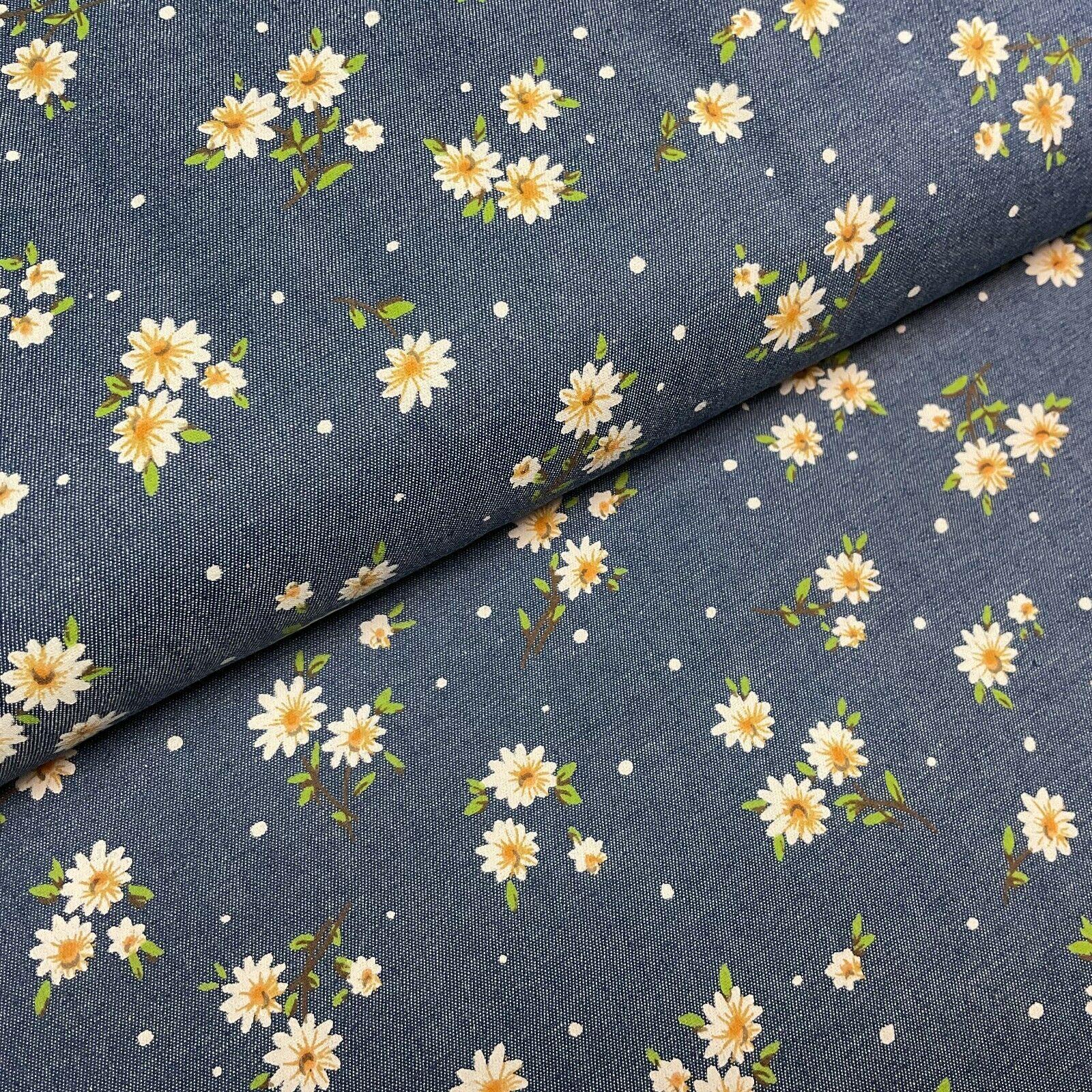 Floral Printed 100% Cotton Chambray Denim Mixed Designs Dress Fabric 147cm M1604