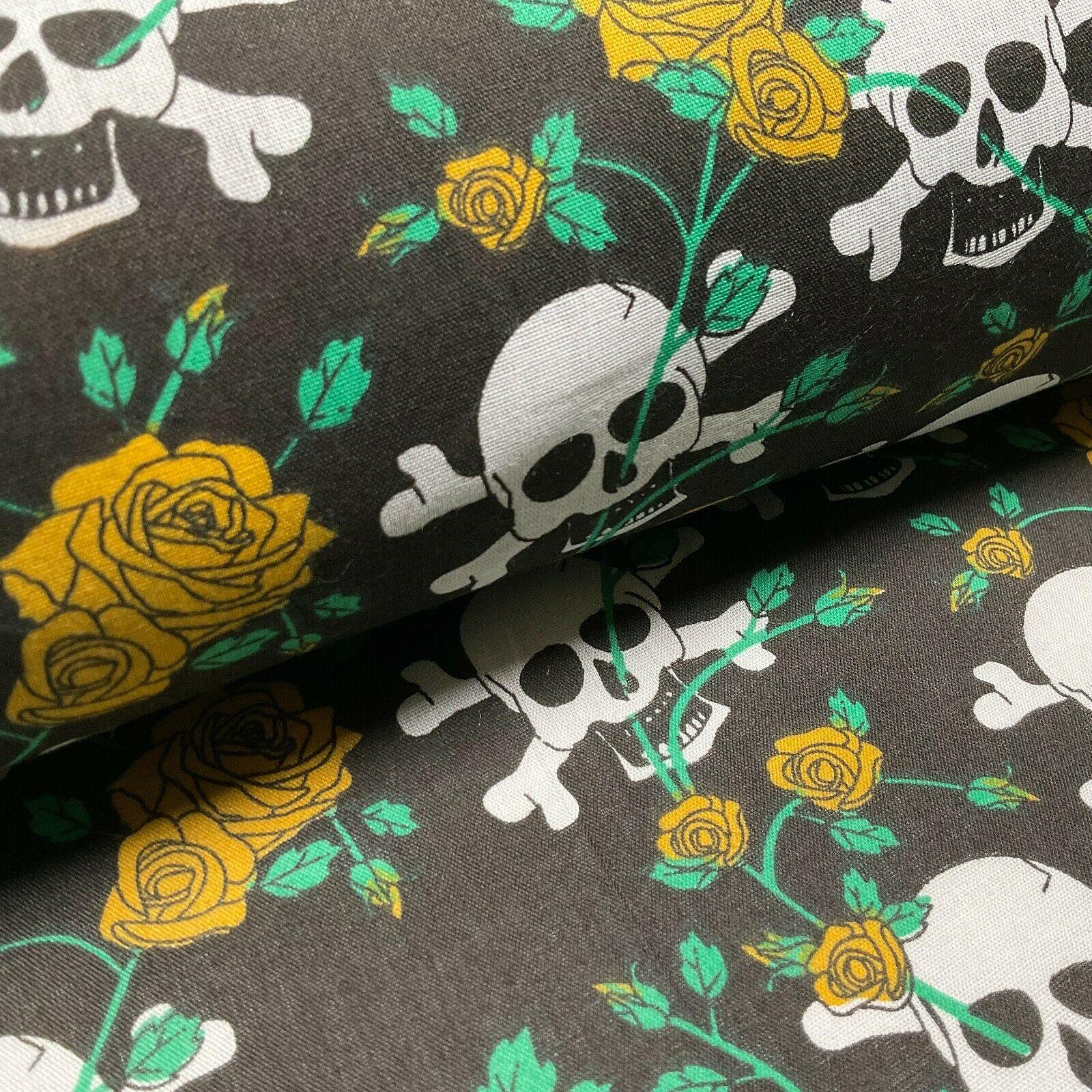 Halloween Skulls and bone roses Printed Polycotton fabric 114cm M1554