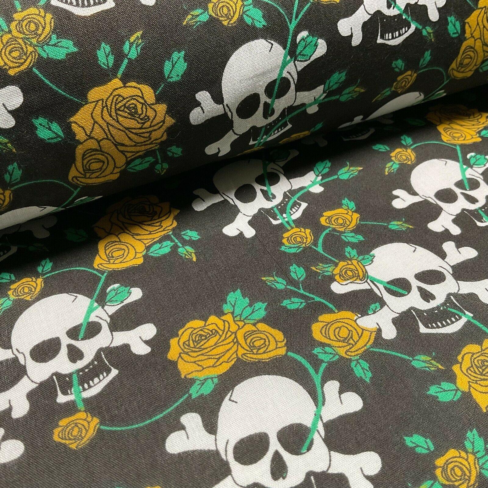 Halloween Skulls and bone roses Printed Polycotton fabric 114cm M1554