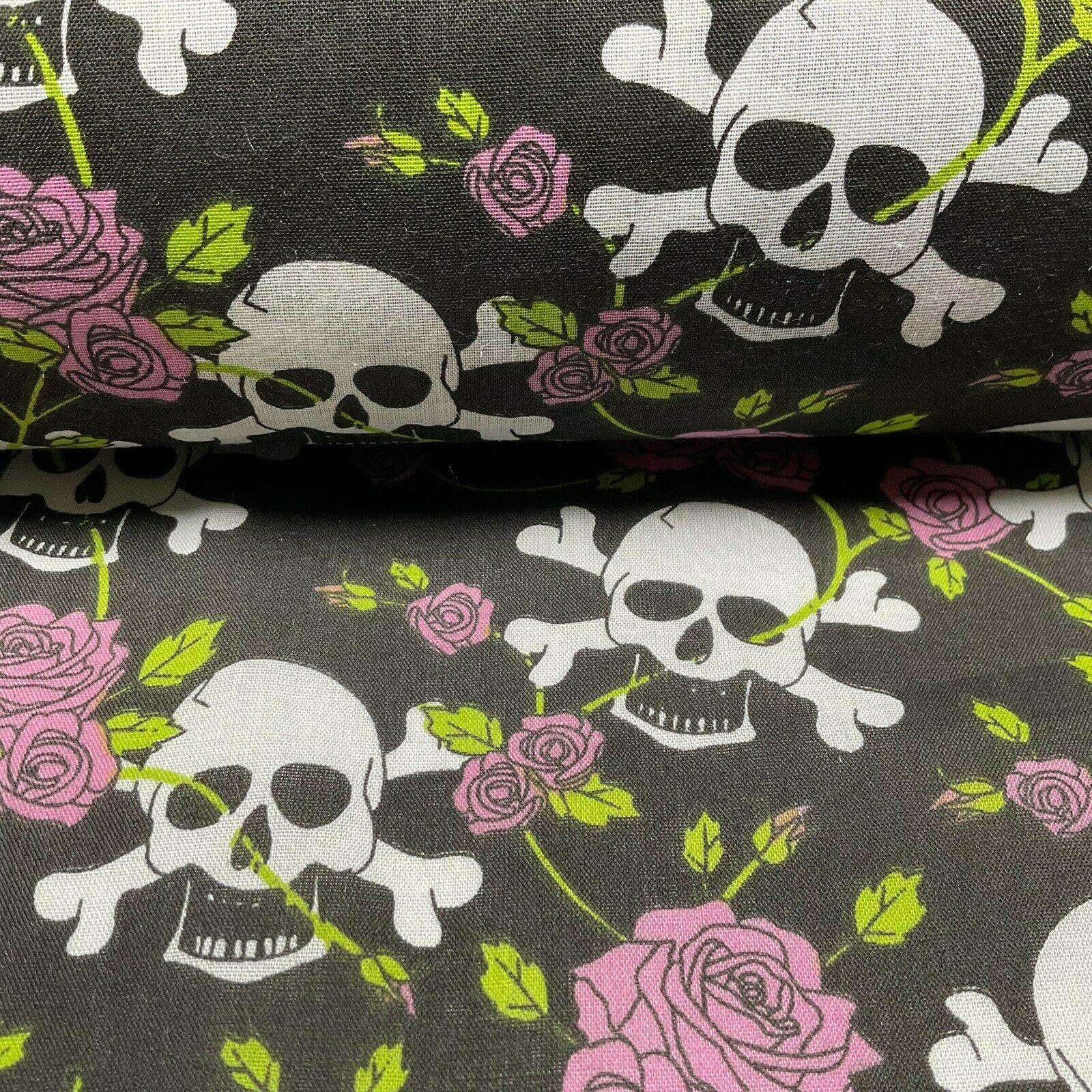 Halloween Skulls and bone roses Printed Polycotton fabric 114cm M1554