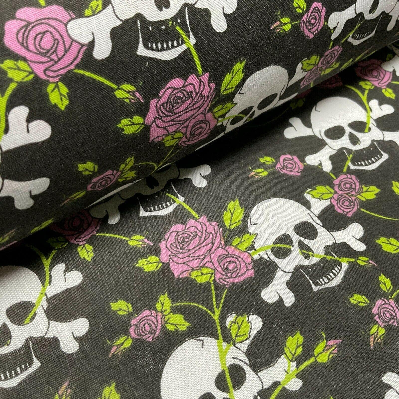 Halloween Skulls and bone roses Printed Polycotton fabric 114cm M1554
