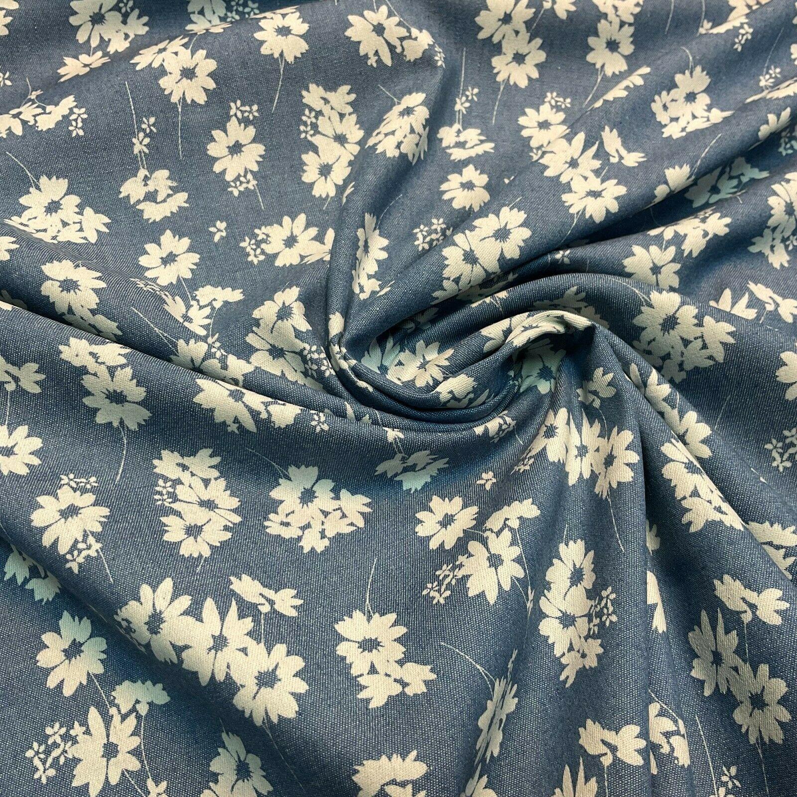 Printed 100% Cotton Chambray Denim Mixed Designs Dress Fabric 147cm M1604